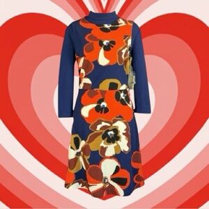 ECI New York NWT Multicolored Mod Floral Print Mock Neck Stretch Dress Size L